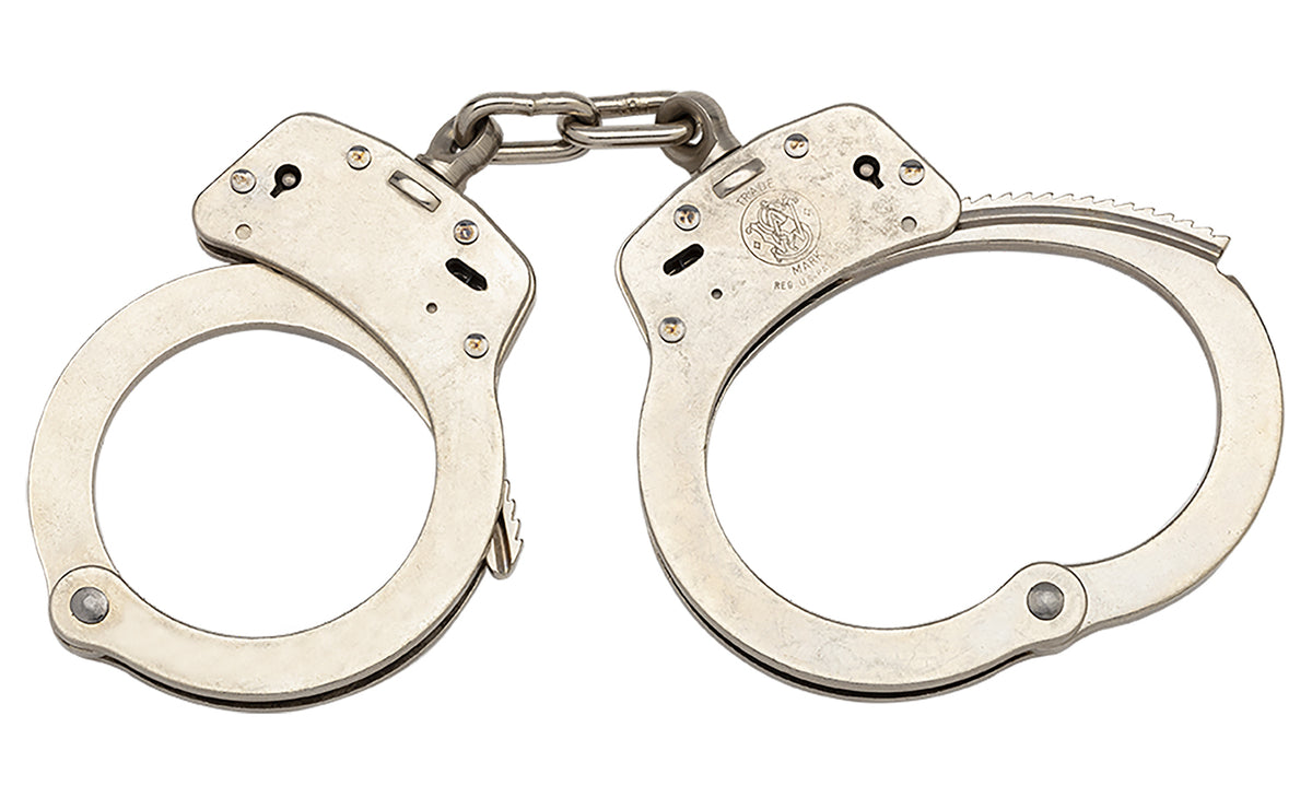 Smith & Wesson Model 100 Nickel Steel Slot Lock Police Handcuffs