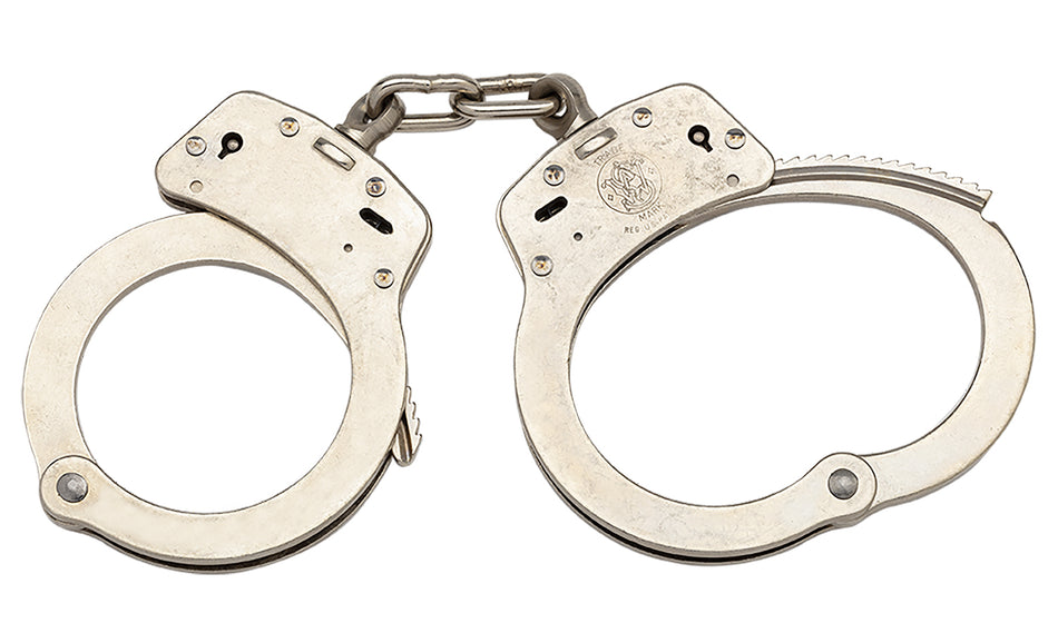 Smith & Wesson Model 100 Nickel Steel Slot Lock Police Handcuffs