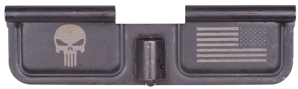 Spikes Tactical SED7005 Black Phosphate AR-15 Ejection Port Door - Laser Engraved Punisher Emblem and Flag