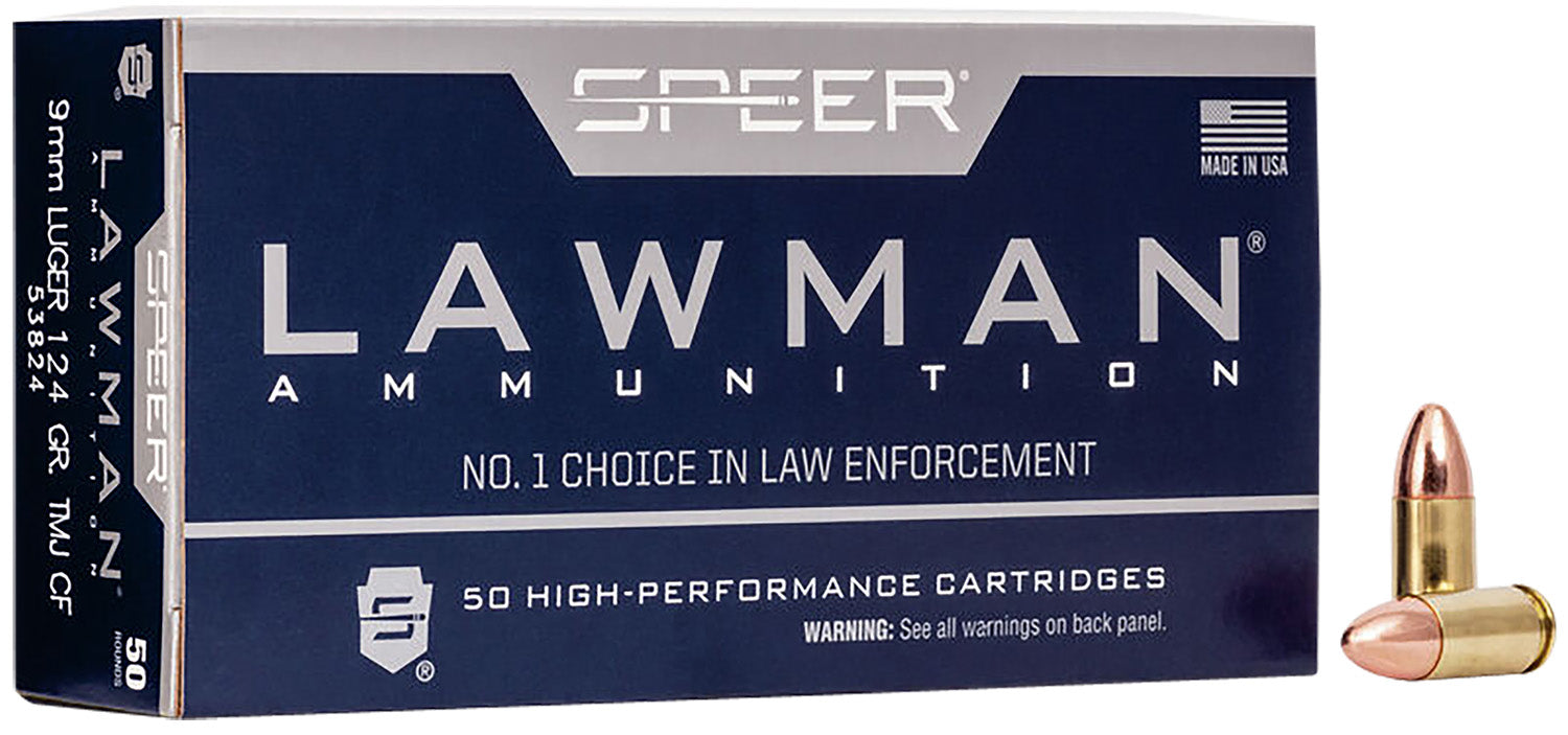 Speer 9mm Luger / Parabellum Lawman Training Clean-Fire 124 grain Total Metal Jacket Round Nose ammunition