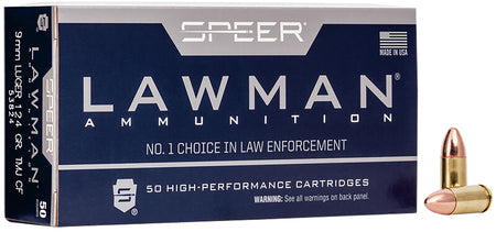 Speer 9mm Luger / Parabellum Lawman Training Clean-Fire 124 grain Total Metal Jacket Round Nose ammunition