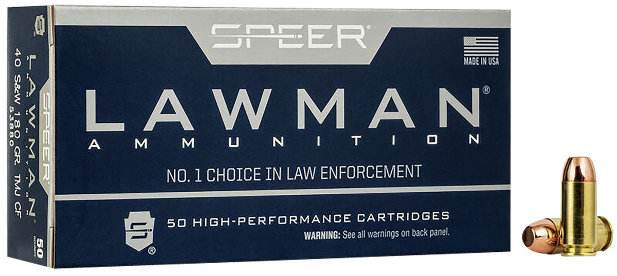 Speer Lawman Training Clean-Fire Total Metal Jacket Round Nose 180 Grain .40 S&W 1000 fps 076683538802