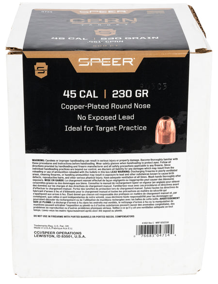 Speer Plinker .45 Caliber 230 Grain Copper-Jacketed Round Nose Bullets 500ct