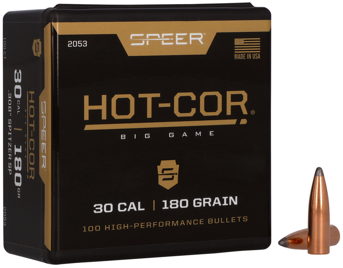 Speer Hot-Cor .30 Caliber 180 Grain Spitzer Soft Point Bullets 100ct