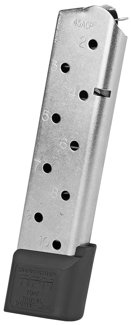 CMC Products 17150 1911 Government .45 ACP 10rd Railed Power Mag Stainless Steel w/ Black Base Pad