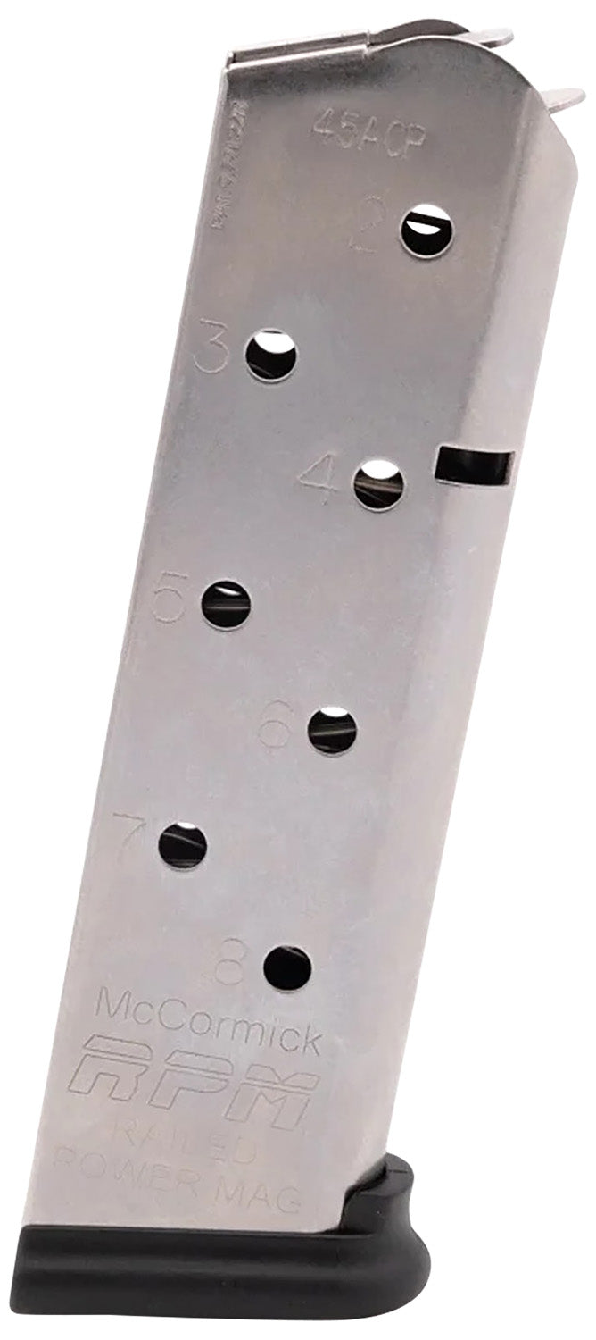 CMC Products 17130 1911 Government .45 ACP 8rd Railed Power Mag Stainless Steel w/ Black Base Pad