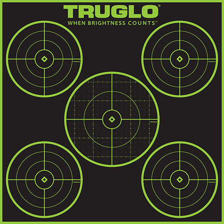 TruGlo Tru-See 5-Bull Adhesive Heavy Paper Black and Green Shooting Target 12"x12" 12 Pack