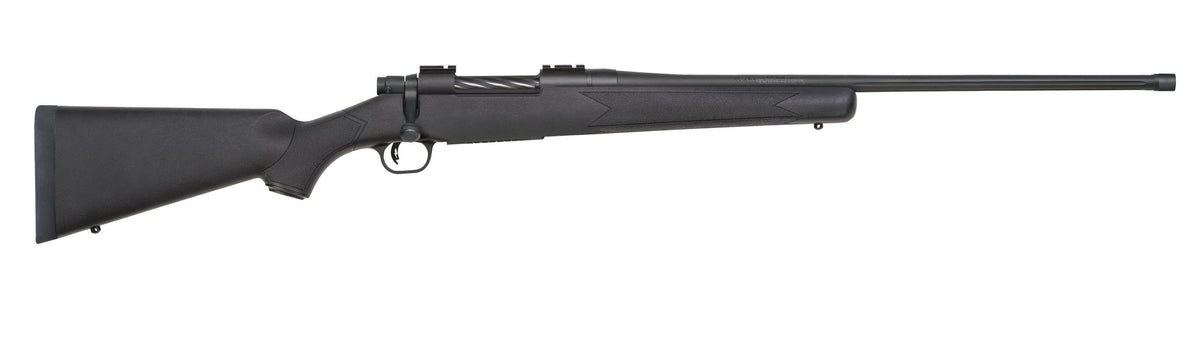 Mossberg 28248 Patriot Full Size 7mm PRC 3+1 24" Matte Blued Fluted Threaded Barrel, Drilled & Tapped Matte Blued Stainless Steel Receiver, Black Fixed Synthetic Stock