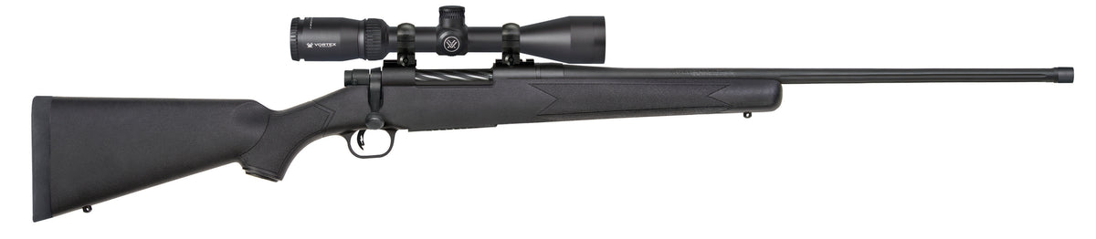 Mossberg 28247 Patriot w/Optic 350 Legend 4+1 22" Matte Blued Fluted Threaded Barrel, Matte Blued Drilled & Tapped Receiver, Fixed Black Synthetic Stock, Vortex Crossfire II 3-9x40mm