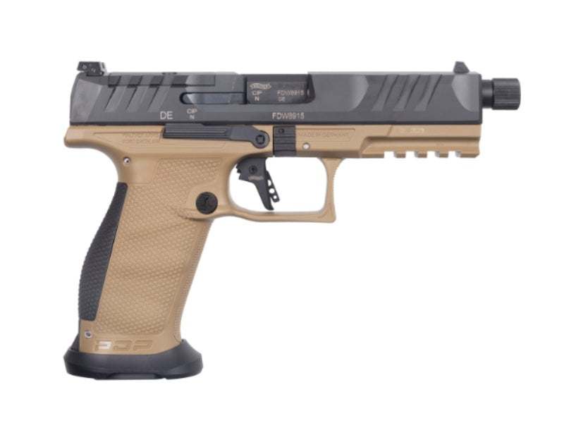 Walther Arms 2871955 PDP Pro SD Full Size 9mm Luger 10+1 5.10" Black Threaded Barrel, Black Optic Ready/Serrated Slide, Flat Dark Earth Polymer Frame w/Picatinny Rail, Textured Polymer Grip