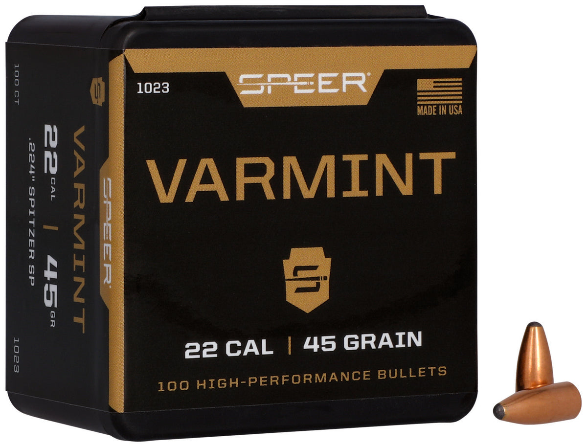 Speer Varmint 22 Caliber 45 Grain Jacketed Soft Point Spitzer Bullets 100ct