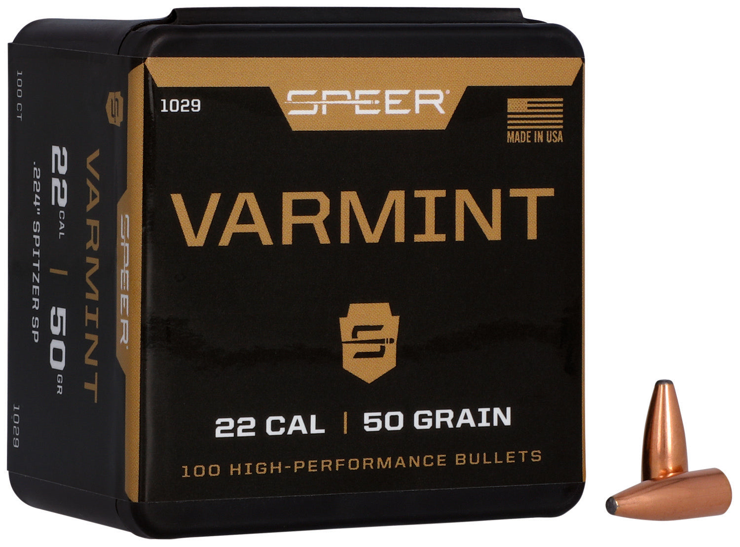 Speer Varmint 22 Caliber 50 Grain Jacketed Soft Point Spitzer Bullets 100ct
