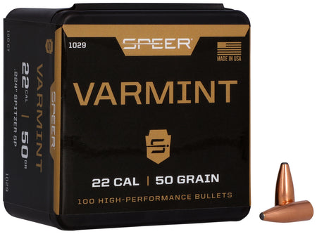 Speer Varmint 22 Caliber 50 Grain Jacketed Soft Point Spitzer Bullets 100ct