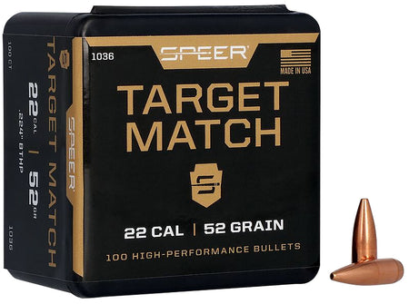 Speer Rifle Plinking Target Match .224 Caliber 52 Grain HPBT Component Bullets