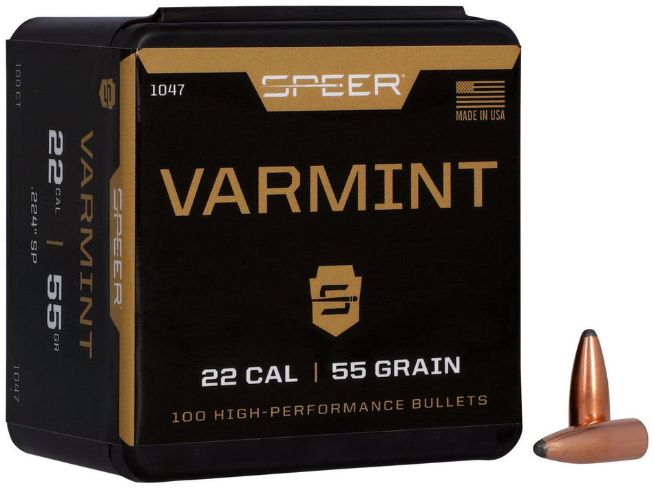 Speer Varmint 22 Caliber 55 Grain Jacketed Soft Point Spitzer Bullets 100ct