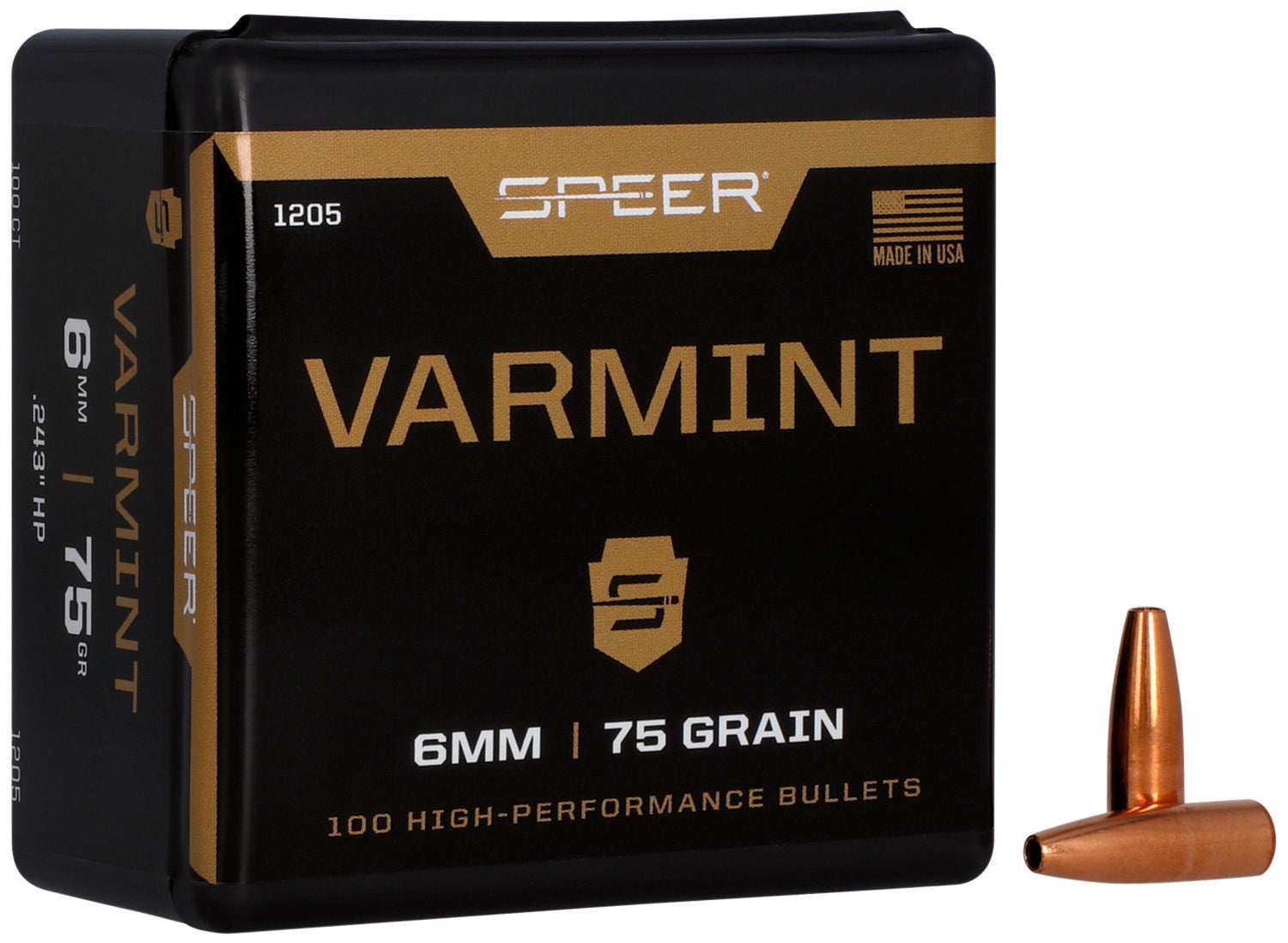 Speer Varmint 6mm 75 Grain JHP Reloading Bullets 100 Per Box