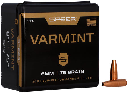 Speer Varmint 6mm 75 Grain JHP Reloading Bullets 100 Per Box