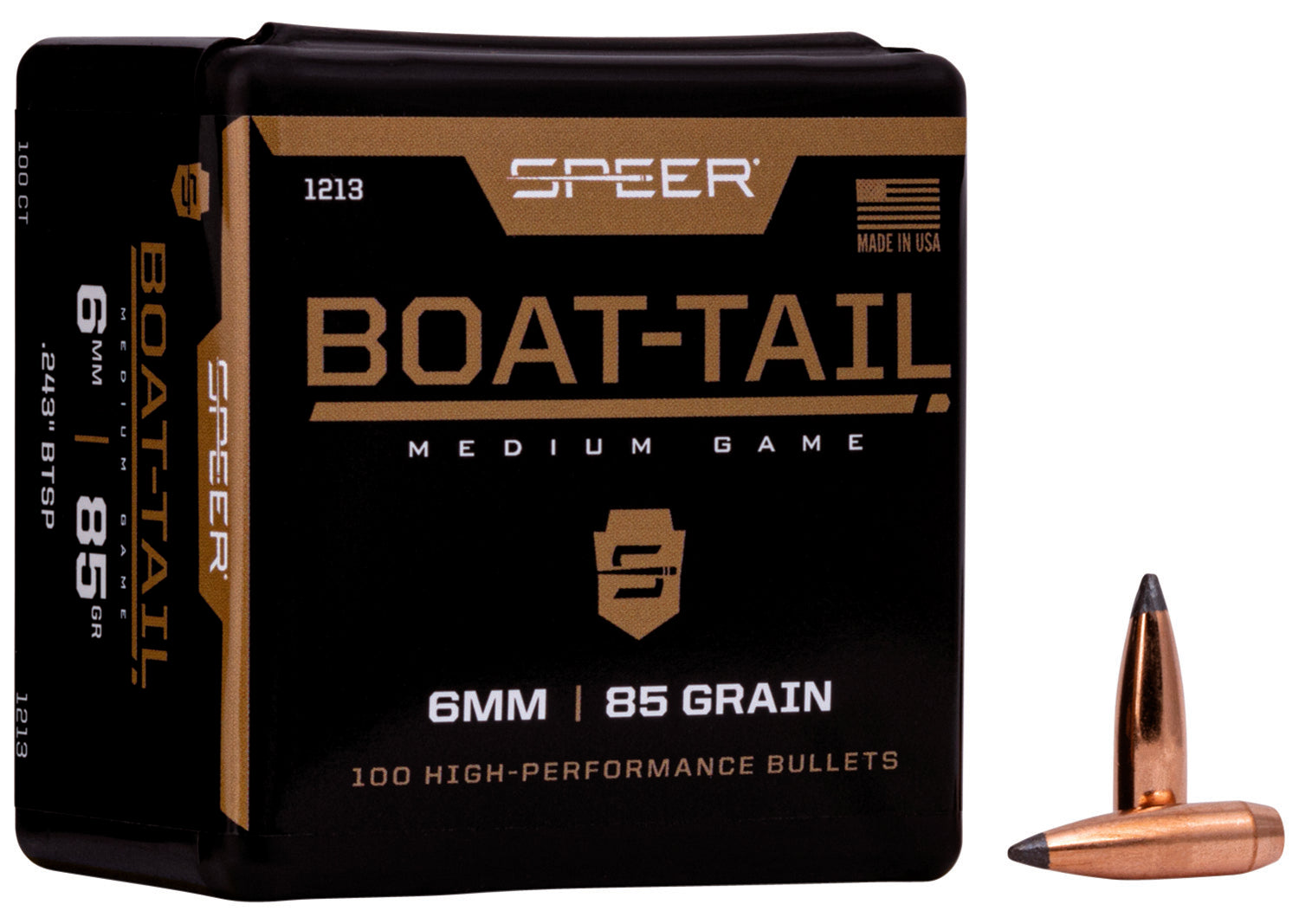 Speer Boat-Tail 6mm 85 Grain JSP Boat Tail Reloading Bullets 100 Per Box