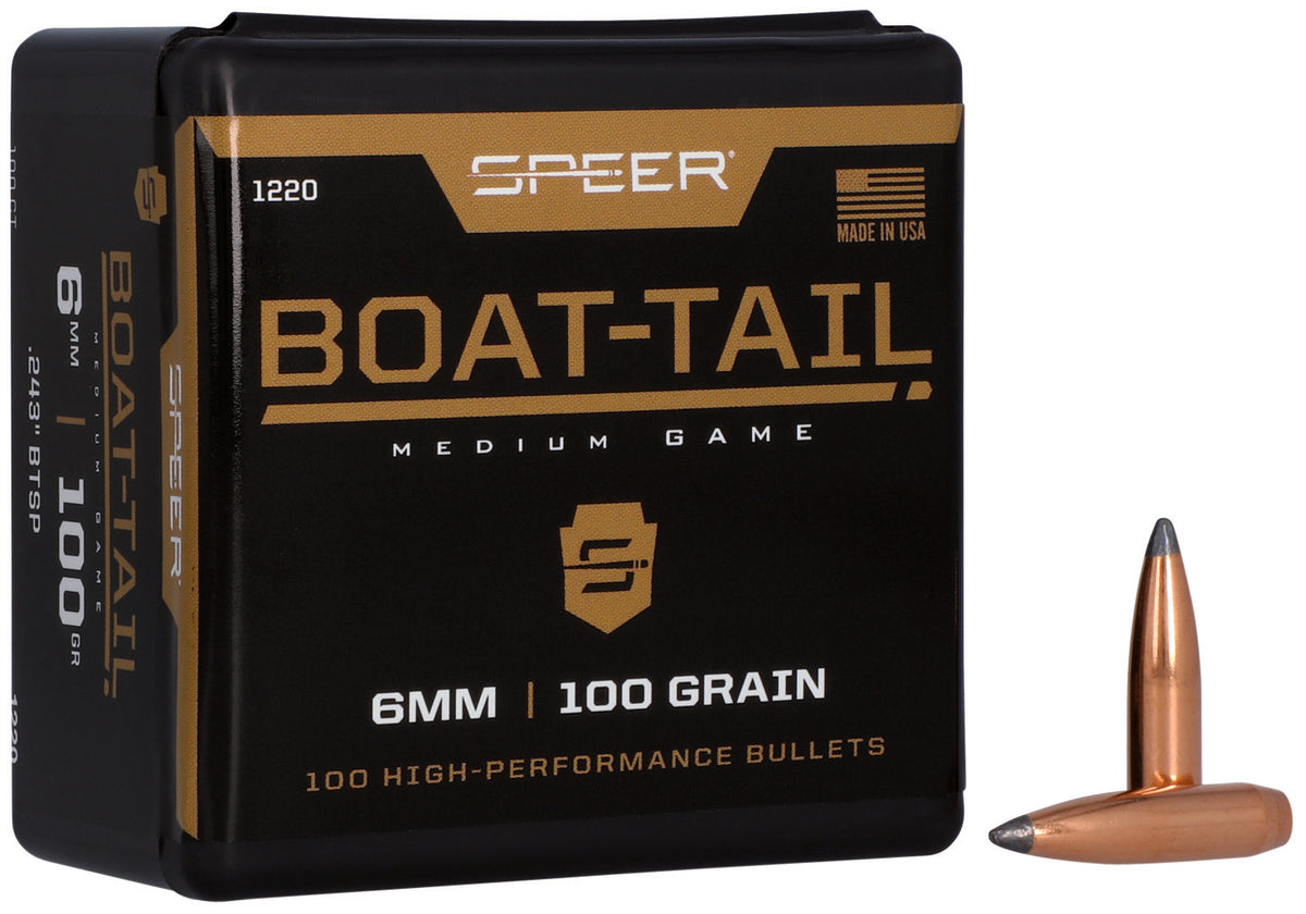 Speer Boat-Tail 6mm 100 Grain JSP Boat Tail Reloading Bullets 100 Per Box