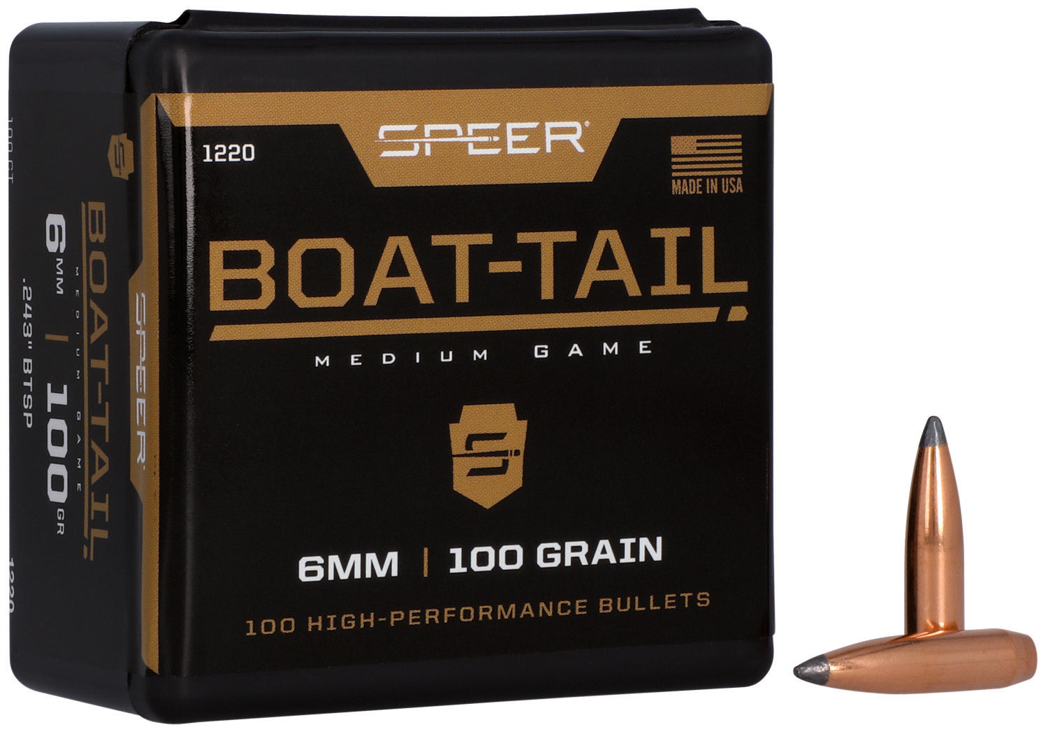 Speer Boat-Tail 6mm 100 Grain JSP Boat Tail Reloading Bullets 100 Per Box