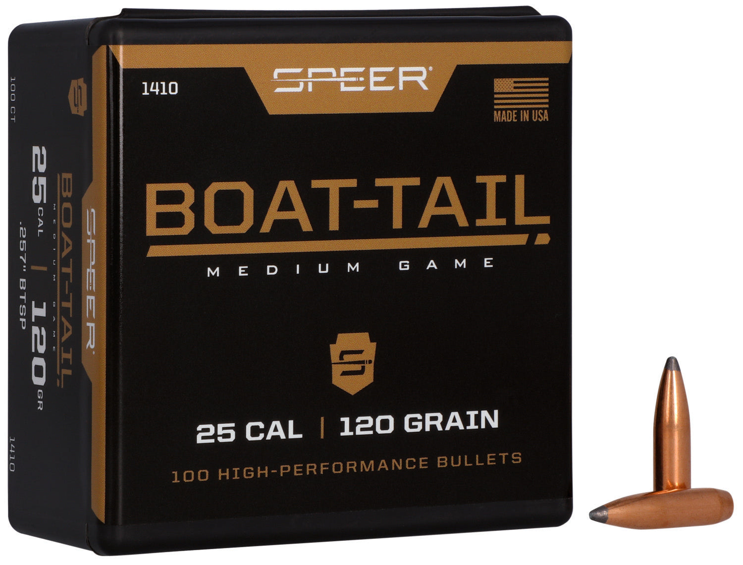 Speer Boat-Tail 25 Caliber 120 Grain JSP Boat Tail Reloading Bullets 100 Per Box
