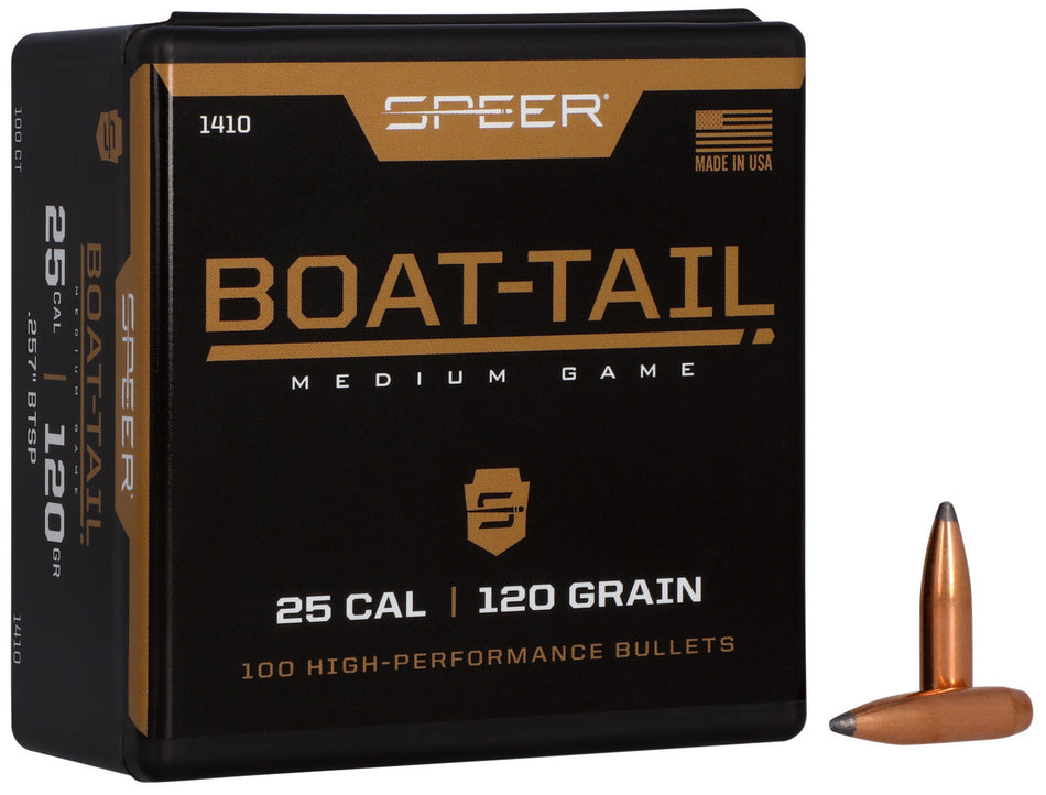 Speer Boat-Tail 25 Caliber 120 Grain JSP Boat Tail Reloading Bullets 100 Per Box