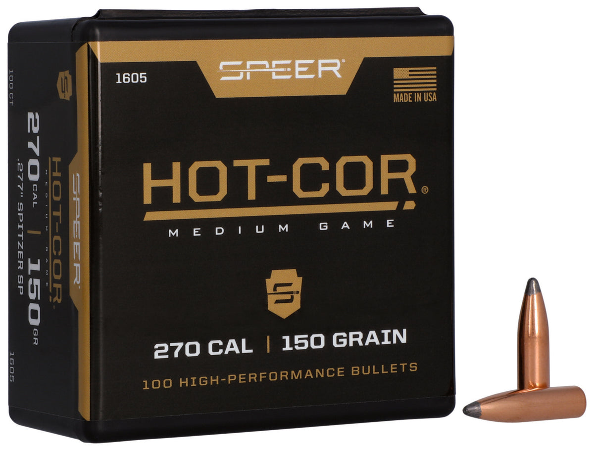 Speer Hot-Cor 277 Caliber 150 Grain Spitzer Soft Point Reloading Bullets 100 Per Box