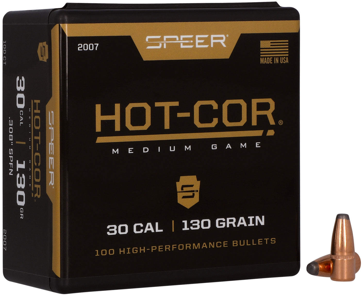 Speer Hot-Cor 30 Caliber 130 Grain Soft Point Flat Nose Reloading Bullets 100 Per Box