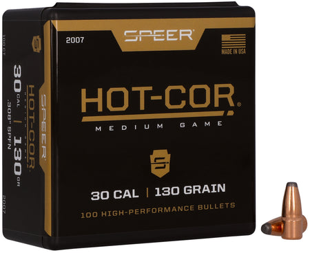 Speer Hot-Cor 30 Caliber 130 Grain Soft Point Flat Nose Reloading Bullets 100 Per Box