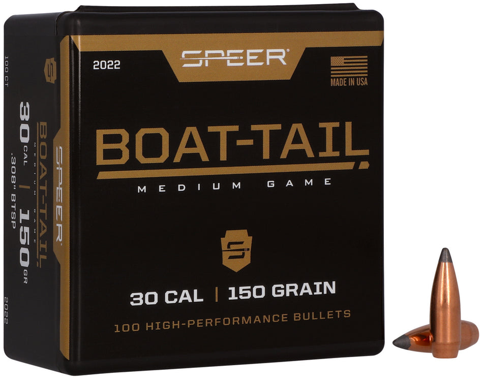 Speer Boat-Tail 30 Caliber 150 Grain JSP Boat Tail Reloading Bullets 100 Per Box