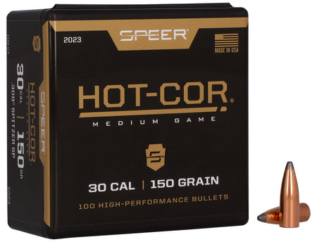 Speer Hot-Cor 30 Caliber 150 Grain Spitzer Soft Point Reloading Bullets 100 Per Box