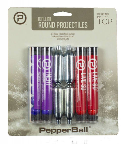 PepperBall TCP Round Refill Kit Includes 6ct Inert Tubes 6ct Live SD Tubes and 8gr CO2