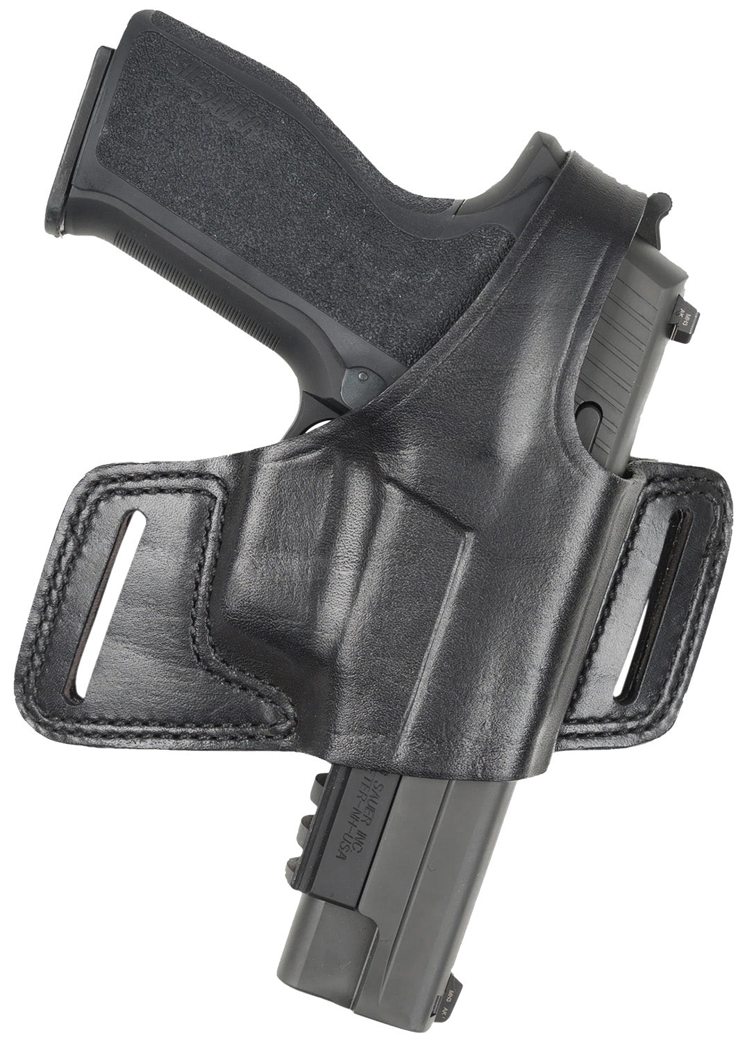 Bianchi Black Widow OWB Size 14 Black Leather Belt Slide Holster for Glock 17/Glock 19/Glock 22 Right Hand