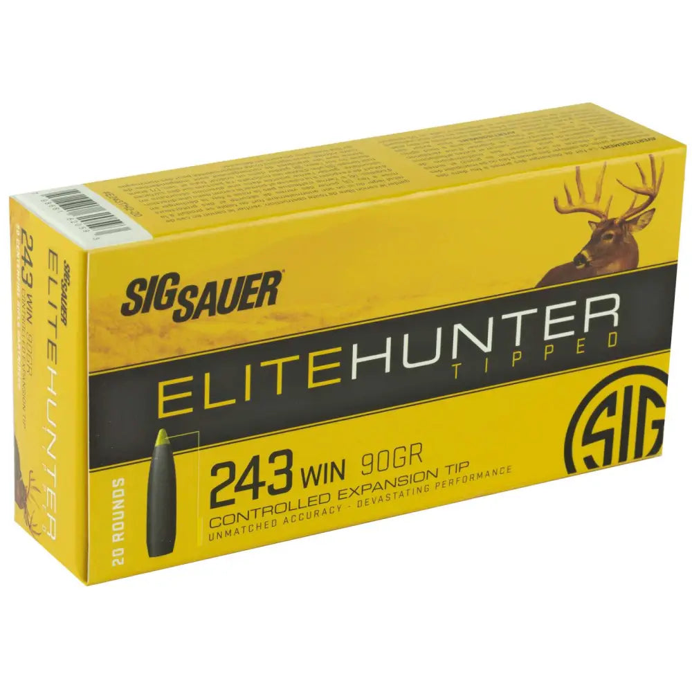 Sig Sauer .243 Winchester Polymer Tip Boat TailSig Sauer Elite Hunter Tipped 90 grain Boat Tail Tipped ammunition