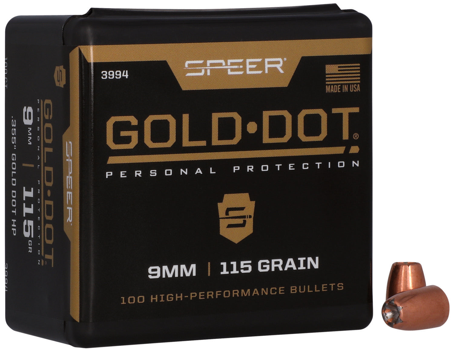 Speer 3994 Gold Dot 9mm Luger 115gr HP Personal Protection Reloading Bullets