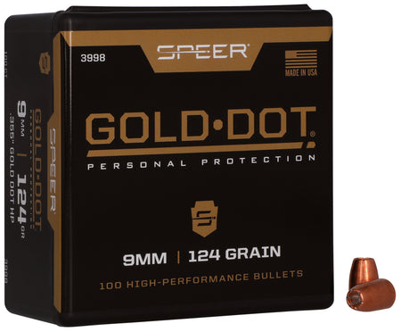 Speer 3998 Gold Dot 9mm Luger 124gr HP Personal Protection Reloading Bullets