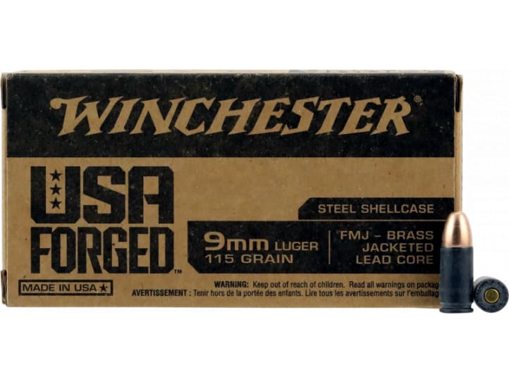Winchester 9mm Luger / Parabellum USA Forged 115 grain Full Metal Jacket ammunition