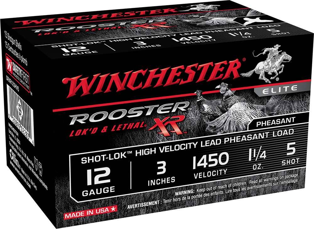 Winchester 12 Gauge Shotgun Ammo ROOSTER XR Shot-Lok High Velocity Hunting 3 in 1-1/4 oz #5