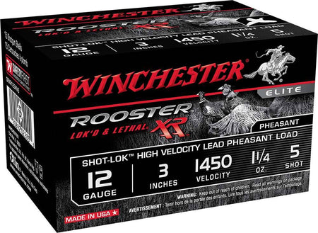 Winchester 12 Gauge Shotgun Ammo ROOSTER XR Shot-Lok High Velocity Hunting 3 in 1-1/4 oz #5