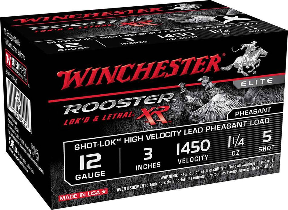 Winchester 12 Gauge Shotgun Ammo ROOSTER XR Shot-Lok High Velocity Hunting 3 in 1-1/4 oz #5