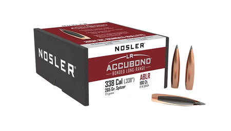 Nosler AccuBond LR 338 Caliber 265gr Spitzer BT Long Range Hunting Bullets 100/Box