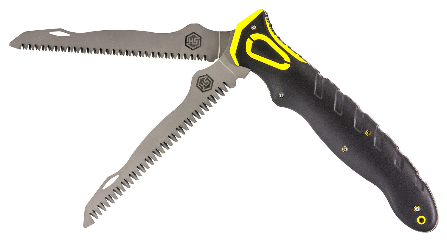 Hunter's Specialties 100053 Folding Dual Blade Saw Stainless Steel Bone/Wood Blades Non-Slip Control Grip Handle with Sheath
