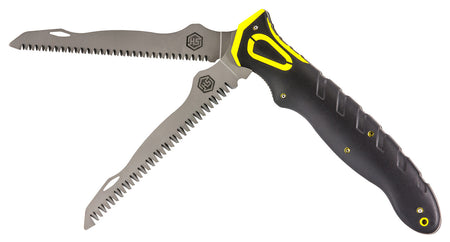 Hunter's Specialties 100053 Folding Dual Blade Saw Stainless Steel Bone/Wood Blades Non-Slip Control Grip Handle with Sheath