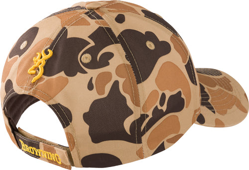 Browning Rimfire Vintage Tan Camo Cap with Buckmark Logo and Velcro Back
