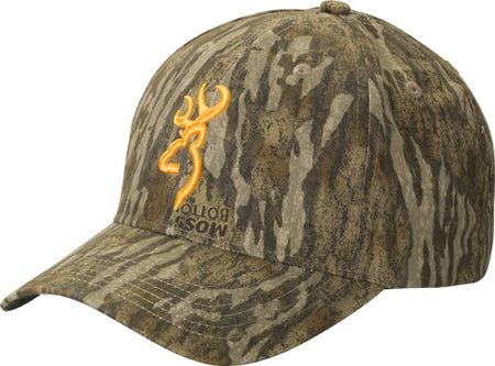 Browning Rimfire Bottomland Camo Cap with Buckmark Logo and Velcro Back