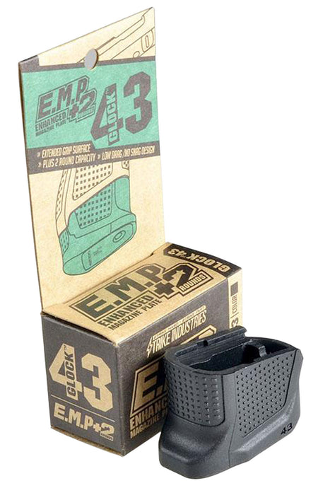 Strike Industries EMPG43B Glock 43 Magazine Extension Plate - Black, Extra Grip Surface