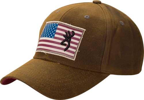 Browning Liberty Wax Dark Brown Adjustable Baseball Cap Flag Buckmark