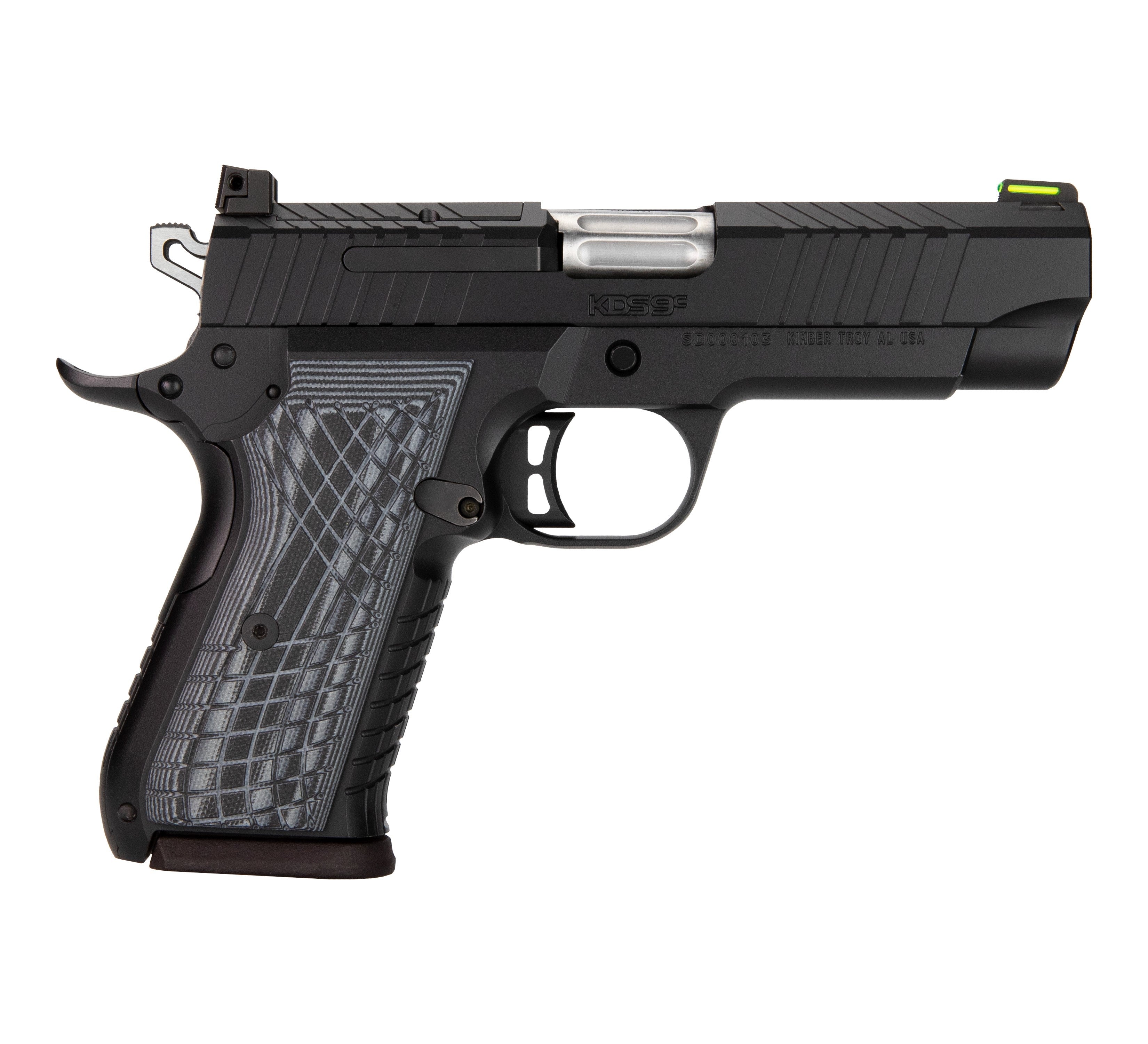 Kimber Mfg.,inc 3100010 KDS9C 9mm 15+1 4.09" KimPro Black Front and Rear Serrations Stainless Steel Slide Gray and Black G10 Crosshatch Grip