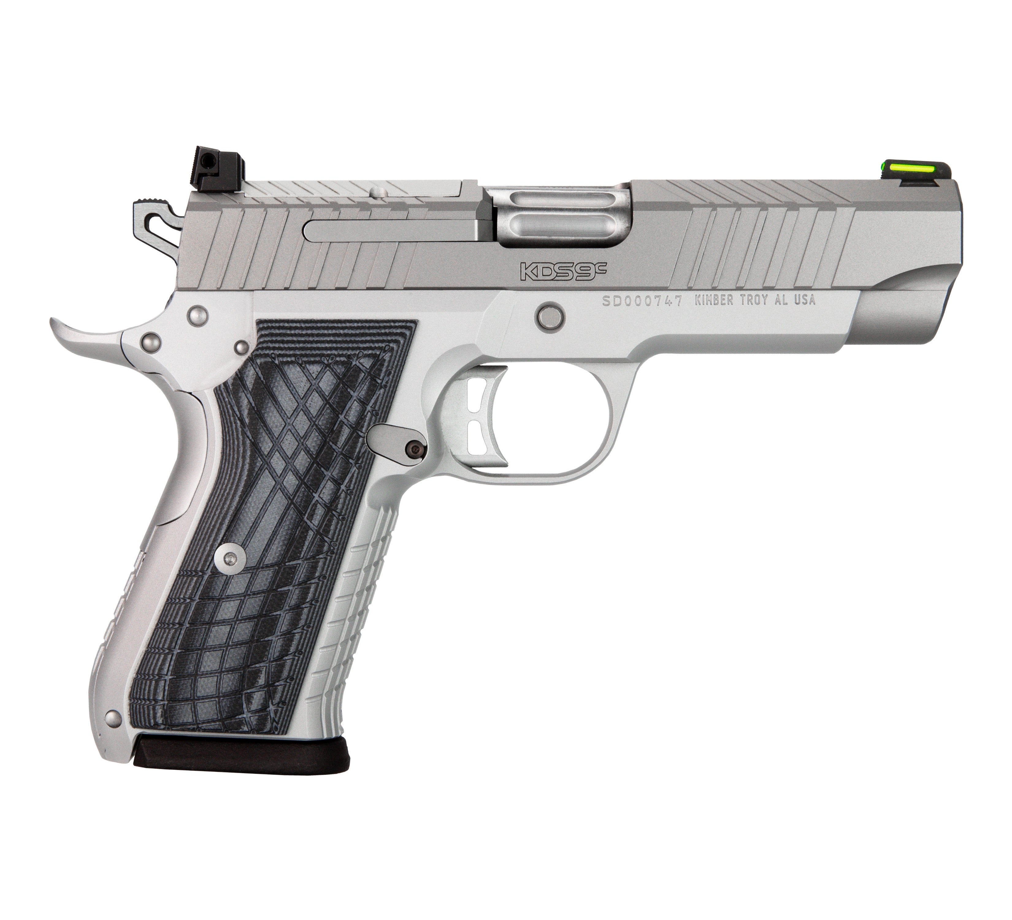 Kimber Mfg.,inc 3100012 KDS9C 9mm 15+1 4.09" KimPro Silver Front and Rear Serrations Stainless Steel Slide Gray and Black G10 Crosshatch Grip