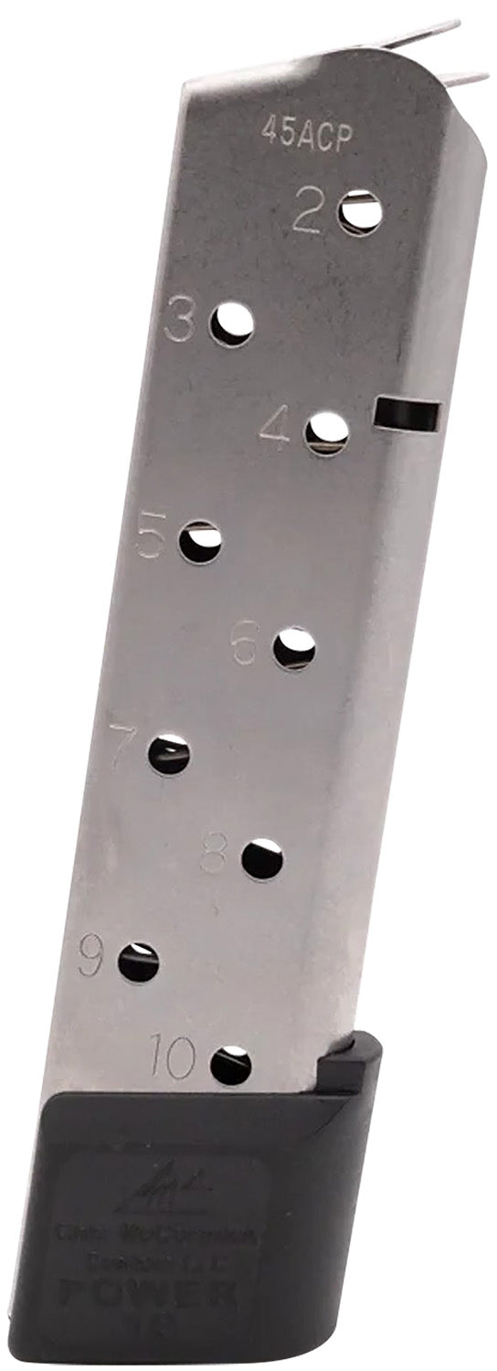 CMC Products 15150 Power Mag .45 ACP 1911 Government 10rd Stainless Steel Magazine, Black Base Pad